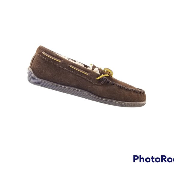 MINNETONKA MENS PILE LINED HARDSOLE COMFORTABLE MOCCASIN CHOCOLATE 3908 SIZE 8 - Picture 1 of 8